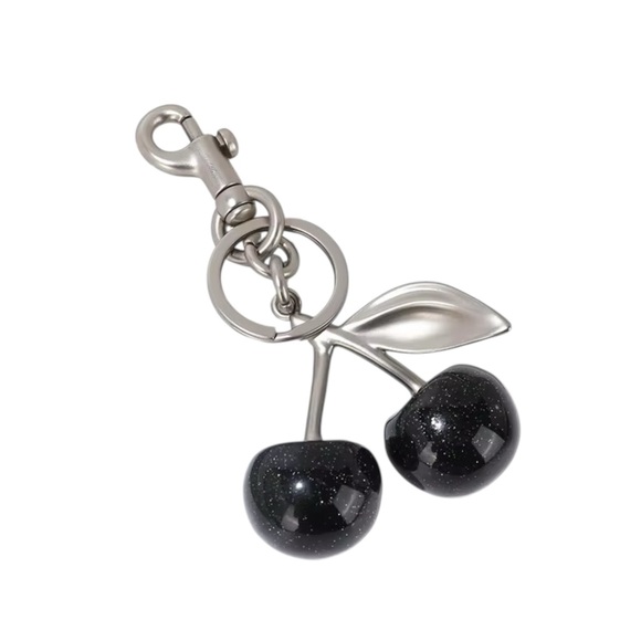 Black Glitter Cherry Bag Charm Keychain | Purse Charm with Silver Hardware - Picture 4 of 4